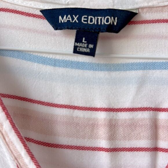 MAX EDITION Striped Tie Front Button down Size L - Picture 7 of 10